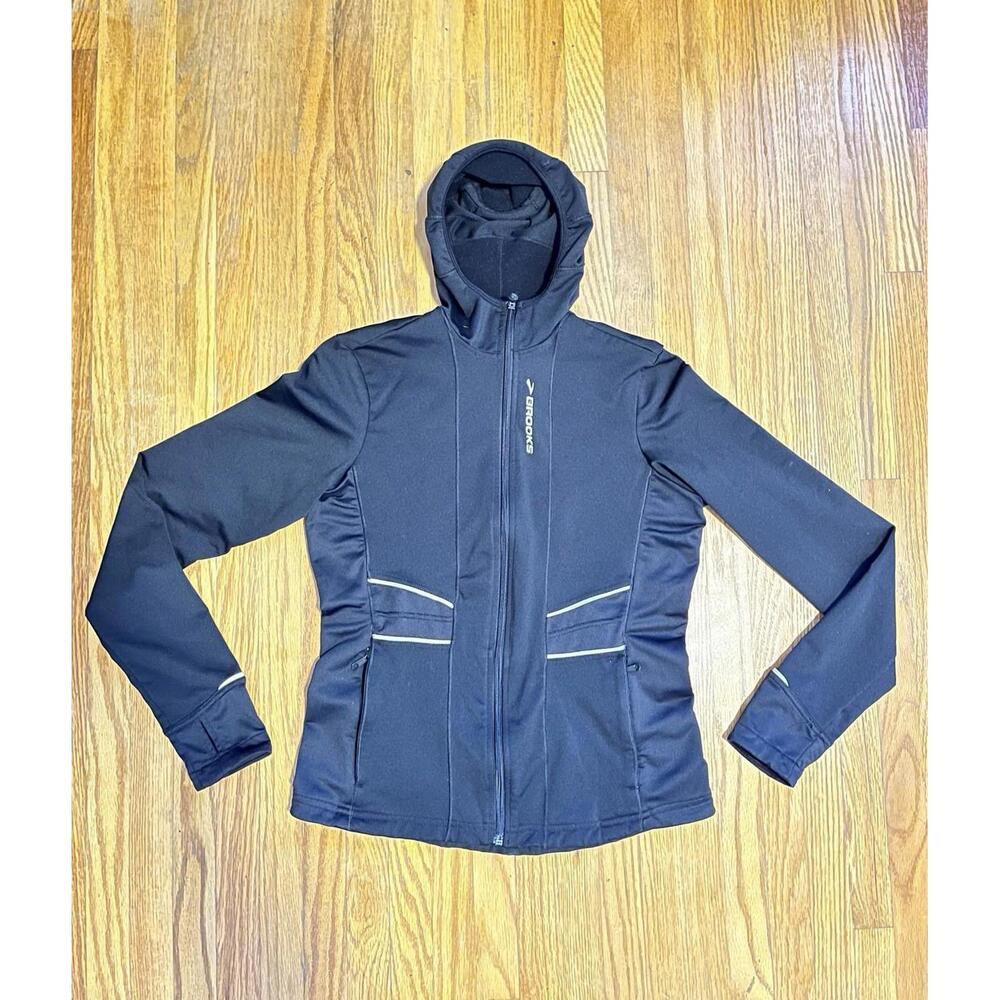 Brooks Equilibrium Running Jacket Women’s M Black Hooded Full Zip Thumbholes